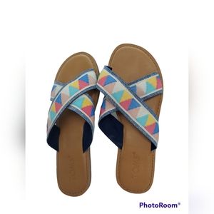 Toms Multi Tribal Slip-On Flat Sandals Women's Size 6.5